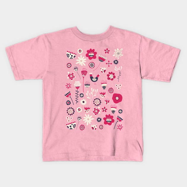 Scandi Birds and Flowers Kids T-Shirt by NicSquirrell